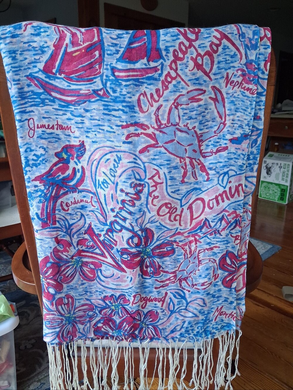 Lilly Pulitzer Murfee Scarf "Lilly Loves Virginia" Silk/cashmere Like New